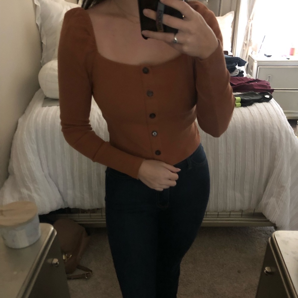 Burnt Orange Puff Sleeve Top